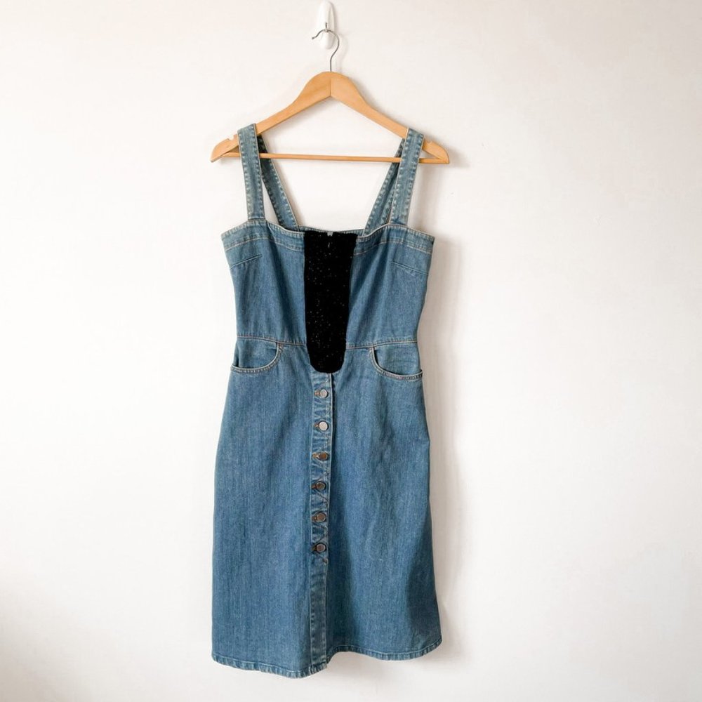 Stella McCartney Denim Black Sparkle Button Down Sleeveless Dress